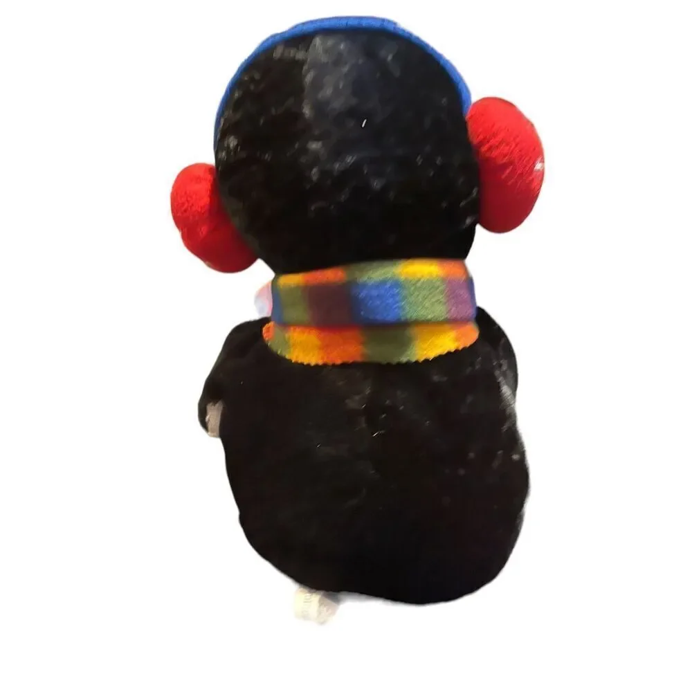 Commonwealth Plush Multicolor Stuffed Penguin with Red Ear Muffs Plaid Scarf 18”